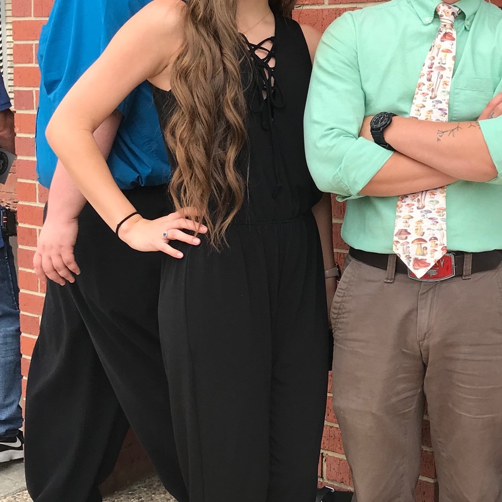 All black lace up jumpsuit